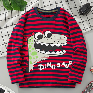 Polera Manga Larga Niño 100% Algodón Dinosaurio Rojo Camiseta