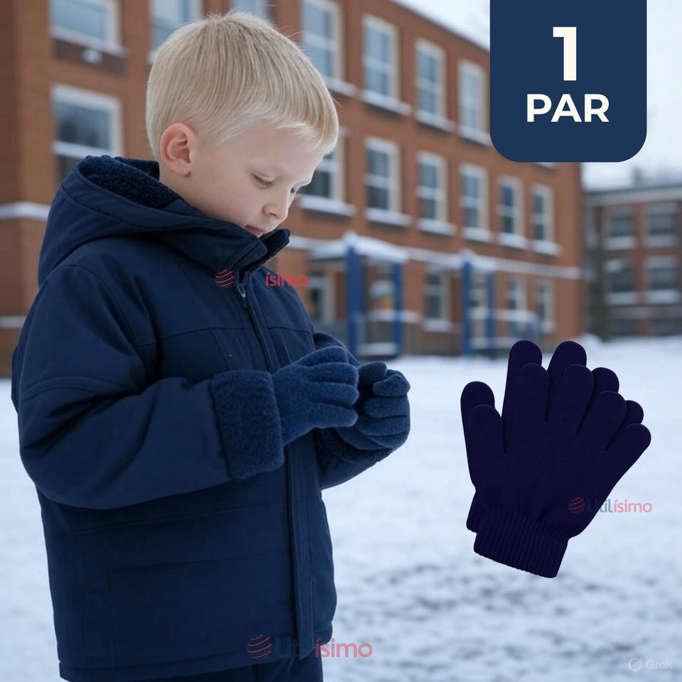 Guantes 14cm Escolares Niña y Niño Azul Oscuro Unisex