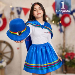 Traje Nortino Juvenil Con Polera 4 Piezas Azul Baile Típico Fiestas Patrias