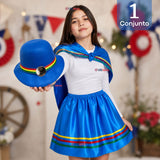 Traje Nortino Juvenil Con Polera 4 Piezas Azul Baile Típico Fiestas Patrias