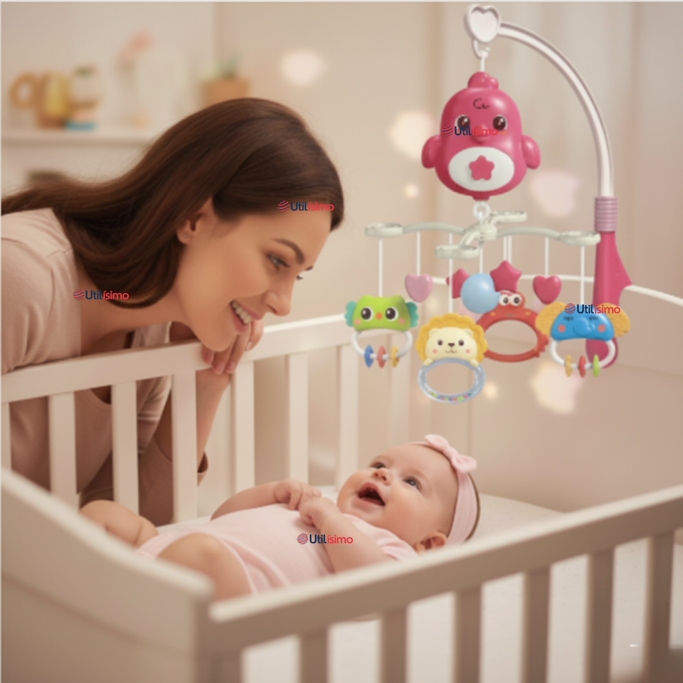 Móvil Giratorio Musical Proyector Bebé Niña Rosado