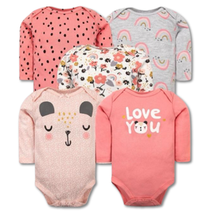 Pack 5 Bodys Bebé Niña Manga Larga Tedmimak 100% Algodón
