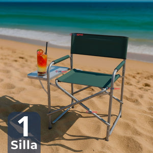 Silla Plegable De Playa Camping con Mesa Lateral Diseño Unicolor