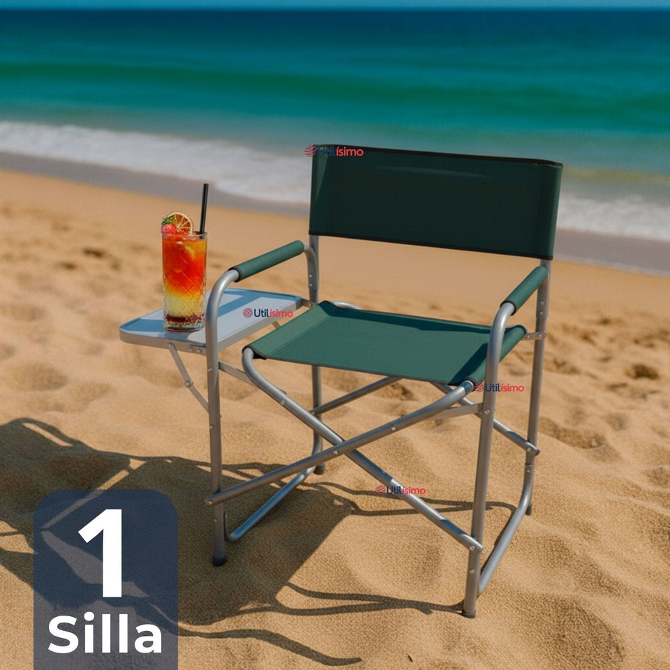 Silla Plegable De Playa Camping con Mesa Lateral Diseño Unicolor
