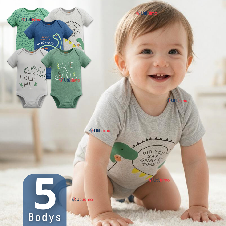 Pack 5 Bodys Manga Corta %100 Algodón Tedmimak Niño Little Adventurer