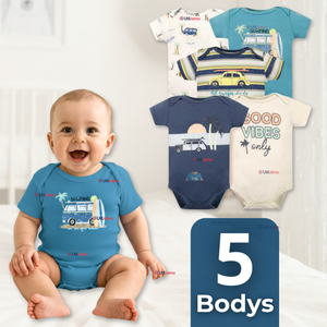 Pack 5 Bodys Niño Manga Corta Tedmimak 100% Algodón Baby on Board