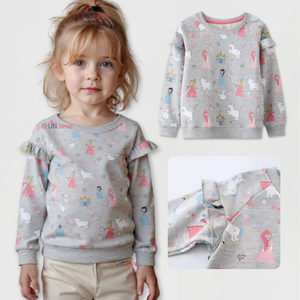 Polerón Algodón Cuello Redondo Niña Gris Princesas