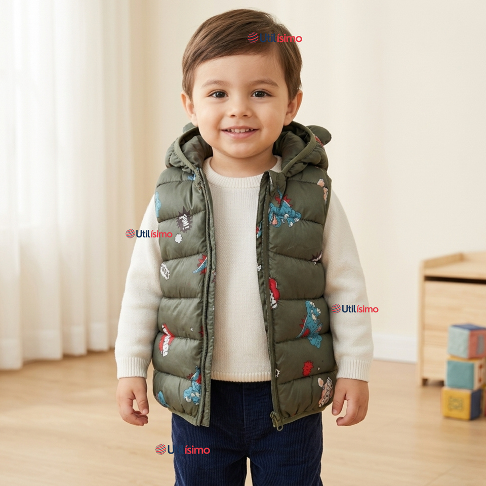 Parka Infantil Con Capucha Sin Manga Bebe Niño