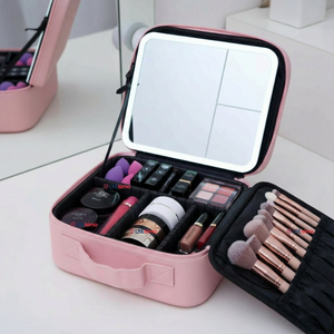 Estuche Maquillaje 2 en 1 Bolso Cosmetiquero Espejo Con Luz Led Organizador