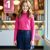 Polera Camiseta Polar Fucsia Primera Capa Cuello Beatle Manga Larga Niña