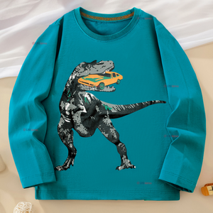 Polera Manga Larga Niño 100% Algodón Dinosaurio Verde Camiseta