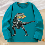 Polera Manga Larga Niño 100% Algodón Dinosaurio Verde Camiseta