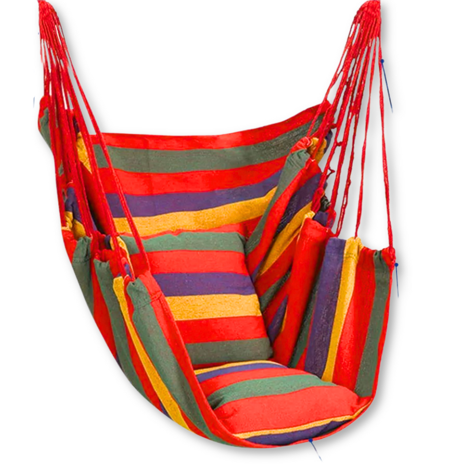 Silla Hamaca Colgante Columpio Con Dos Almohadas Para Jardin Rojo Arcoriris