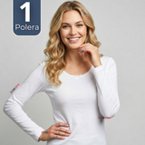 Camiseta Polera Algodón Primera Capa Manga Larga Blanco Mujer