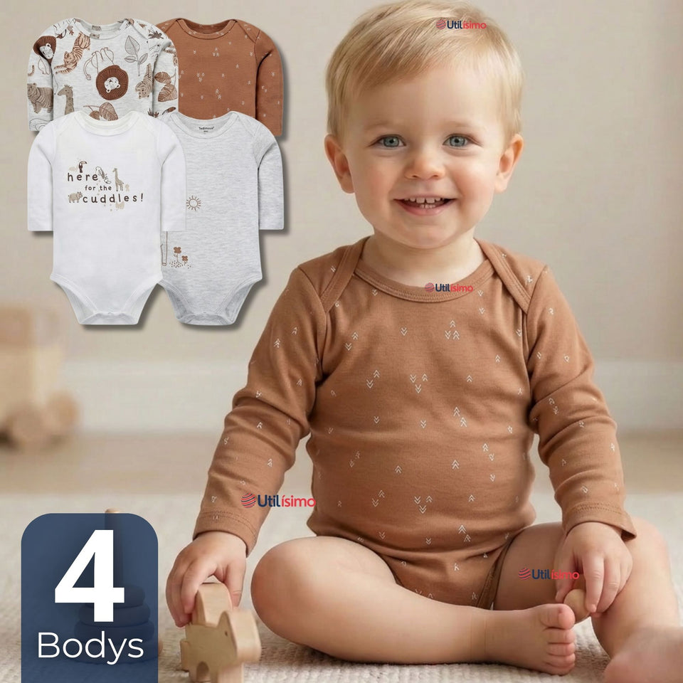 Pack 4 Bodys Manga Larga 100% Algodón Tedmimak Sweet Nature Bebé Niño