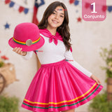 Traje Nortino Juvenil Con Polera 4 Piezas Fucsia Baile Típico Fiestas Patrias