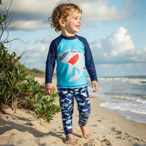 Traje de Baño Manga Larga Pantalón Largo 2 Piezas Corte Split Niño 3 a 11 años Blue Shark