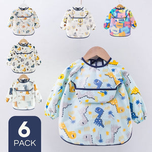 Pack 6 Babero Delantal Impermeable Premium Con Mangas Larga Para Bebe Y Niño