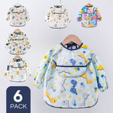 Pack 6 Babero Delantal Impermeable Premium Con Mangas Larga Para Bebe Y Niño