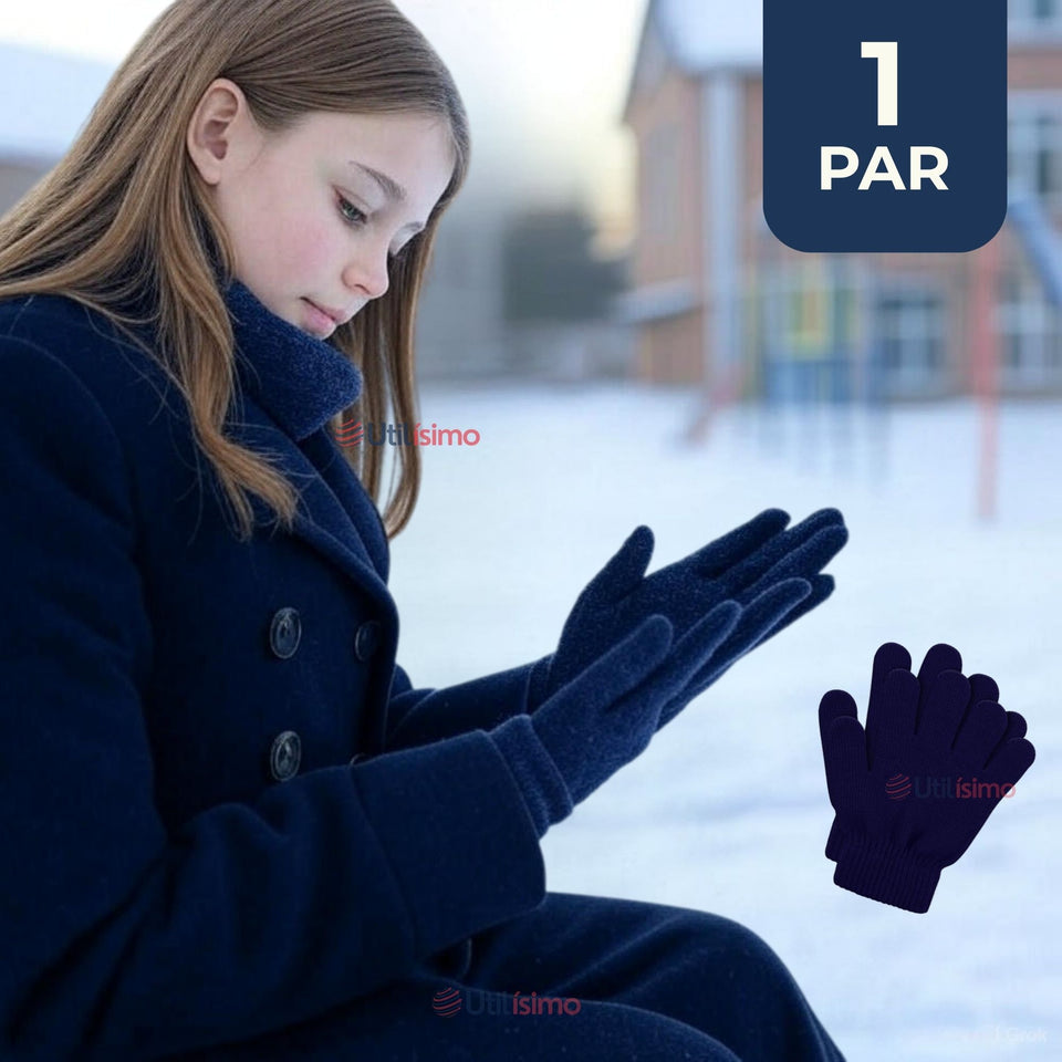 Guantes 16Cm Escolares Niña y Niño Azul Oscuro Unisex