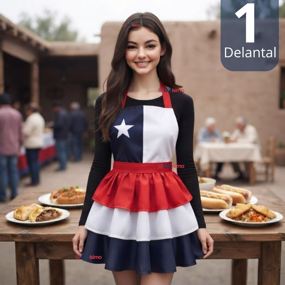 Delantal Diseño Tricolor Con Vuelos Mujer Fiestas Patria