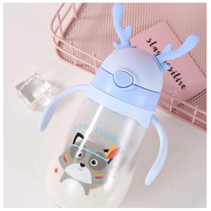 Botella Plástica 480 ML Con Bombilla Y Orejitas Kawai Sin BPA Niños