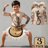 Pack 3 Poleras Efecto Piel Con Tatuajes Niño Rapa Nui Fiestas Patrias