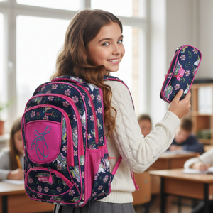 Mochila Escolar Con Estuche 43cm Tela Oxford Impermeable Niña