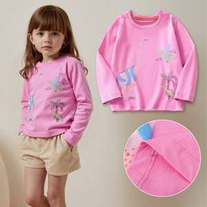 Polera Manga Larga Niña 100% Algodón Fucsia Camiseta