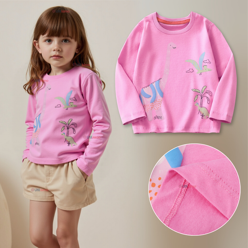 Polera Manga Larga Niña 100% Algodón Fucsia Camiseta