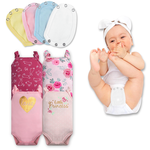 Pack 4 Unidades Extensor Body Bebé +Pack 4 Bodys Algodón Niña Manga Corta Rosa Little Princess