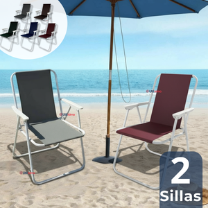 Pack 2 Sillas Plegables Portátil Playa Camping Picnic Colores Surtidos