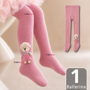 Panty 3D Osito Rosado Tejida Niña Ballerina 78% Algodón Premium