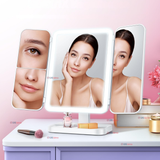 Espejo De Maquillaje Tri Plegable Con Luces LED Recargable