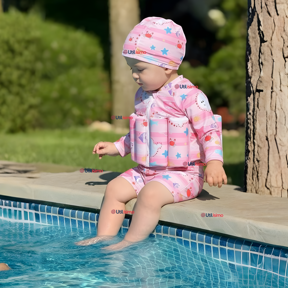 Traje de Baño Flotador Enterito Con Gorro 2 Piezas Niña 9 a 36 Meses Marine Fantasy