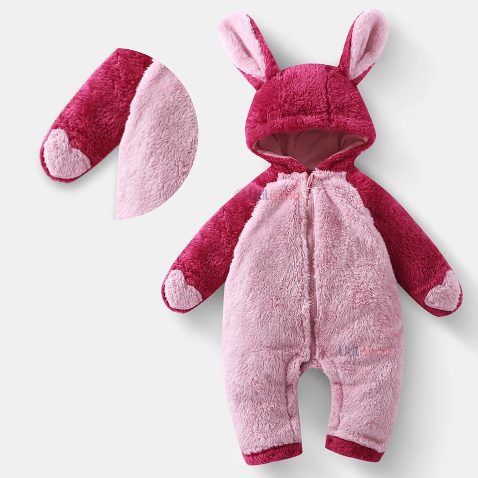 Enterito Osito Polar Con Capucha Rosado Para Bebé