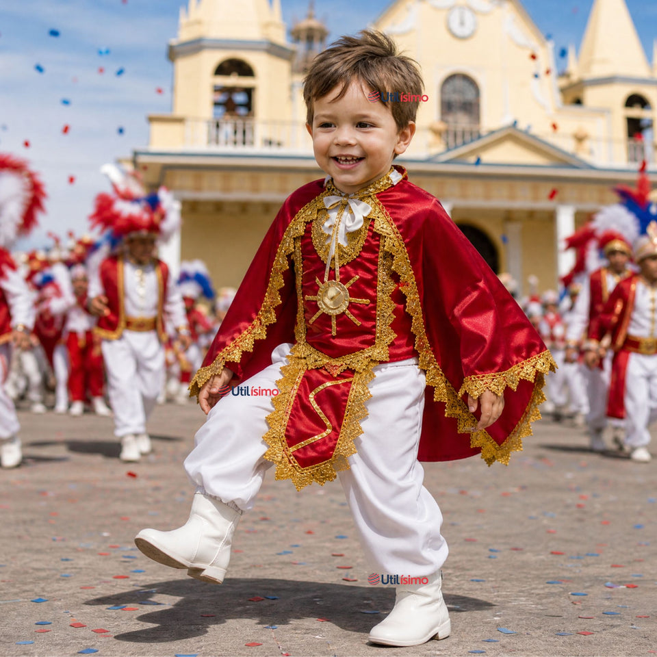 Traje Tirana Diablada Rojo 5 Piezas Niño Baile Típico Fiestas Patrias