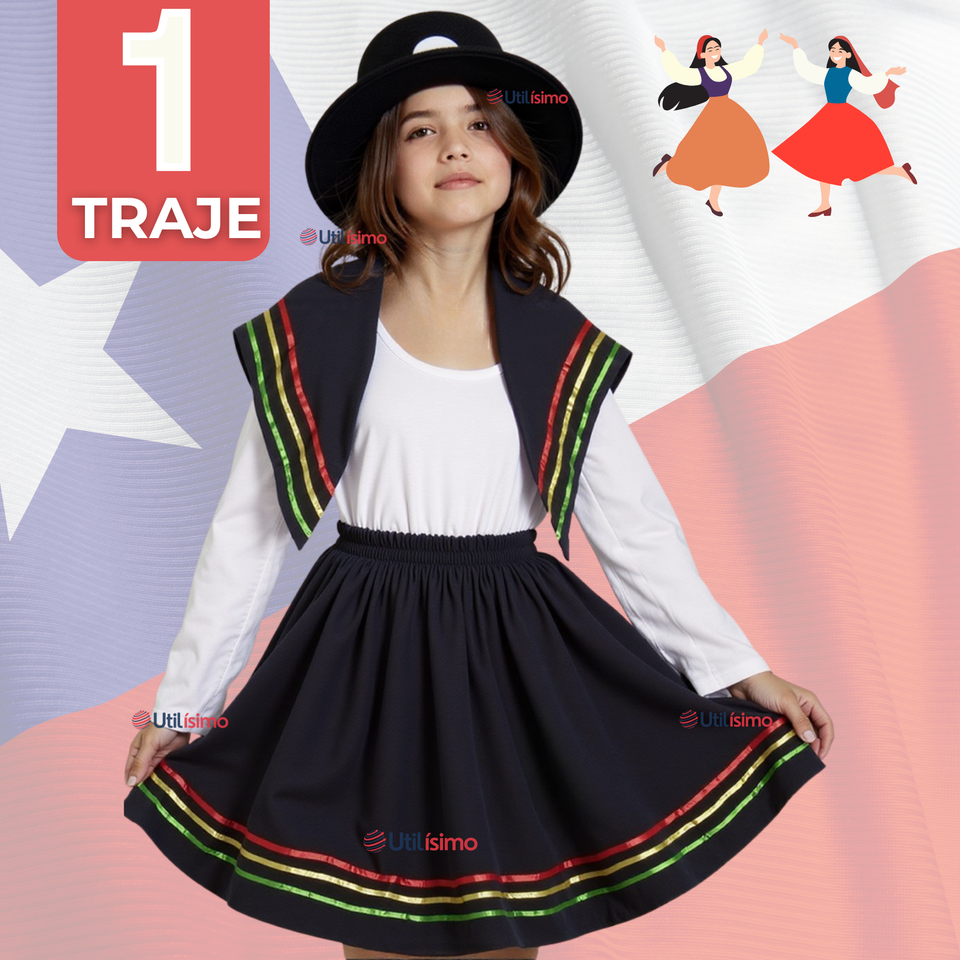 Traje Nortino Niña 3 Piezas Niña Fiestas Patrias Baile Nortino