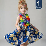 Traje Pareo Pascuense Hawaiano Azul con Collar Niña Fiestas Patrias