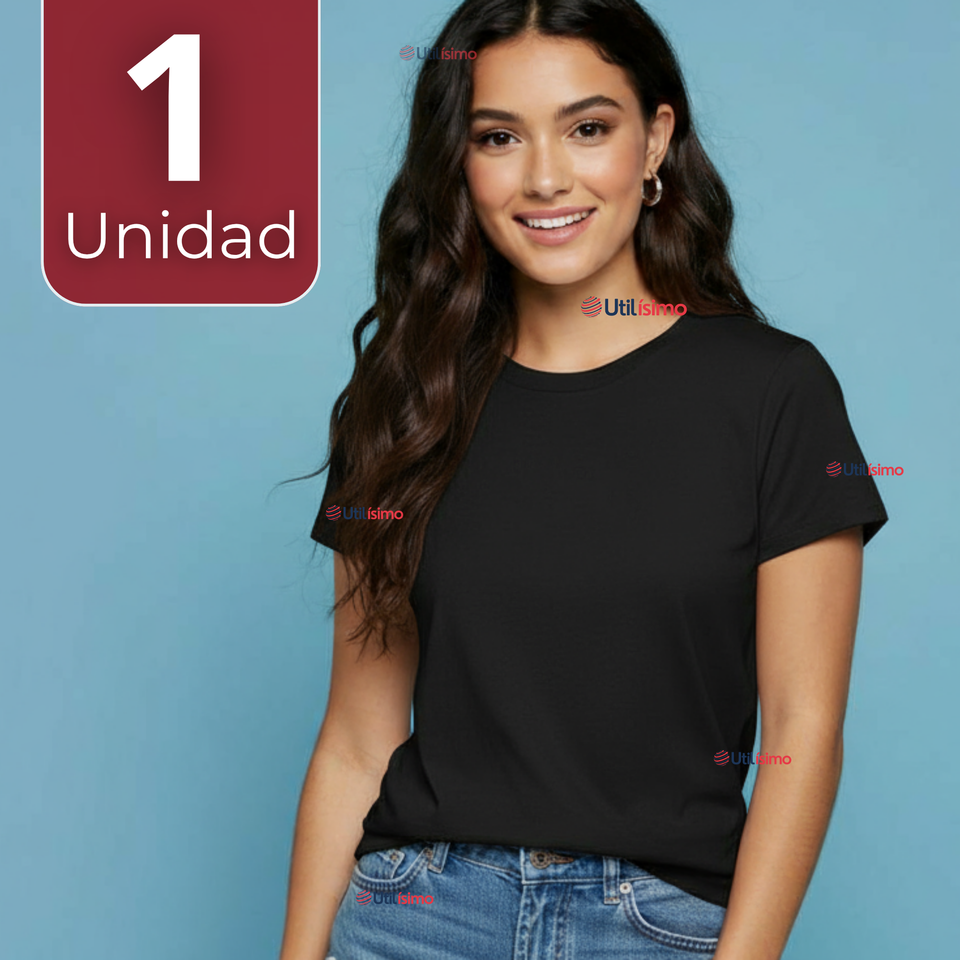 Polera Camiseta 100% Algodón Premium Manga Corta Básico Negro Mujer