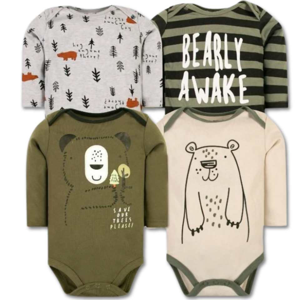 Pack 4 Bodys Bebé Niño Manga Larga Tedmimak 100% Algodón