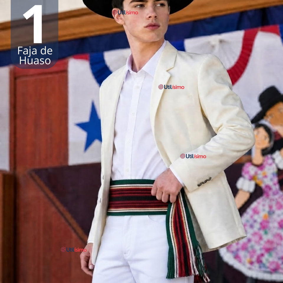 Faja Huaso Juvenil Fiestas Patrias Bailes Típico Verde Multicolor