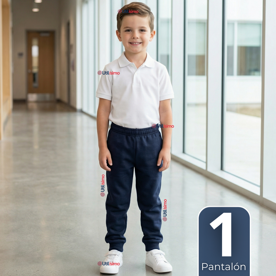 Buzo Pantalón Escolar Niño Unisex 100% Algodón Azul Bota Acanalada 3 a 16 años