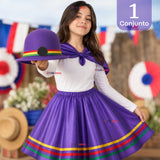 Traje Nortino Juvenil Con Polera 4 Piezas Morado Baile Típico Fiestas Patrias