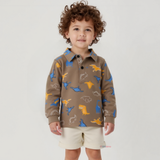 Polera Piqué Manga Larga Niño con Estampado de Dinosaurios Marrón