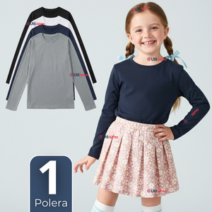 Polera Camiseta Polar Primera Capa Cuello Redondo Manga Larga Colores Surtido Niña