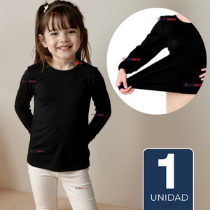 Camiseta De Panty Elástica Transpirable Manga Larga Segunda Piel Niña Nylon Negro
