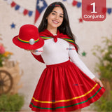 Traje Nortino Juvenil Con Polera 4 Piezas Rojo Baile Típico Fiestas Patrias