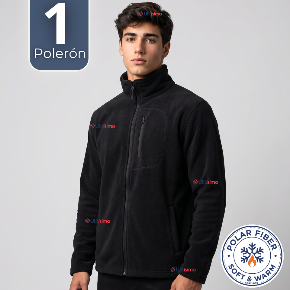 Polerón Térmico Micropolar Cuello Alto Hombre Negro Invierno