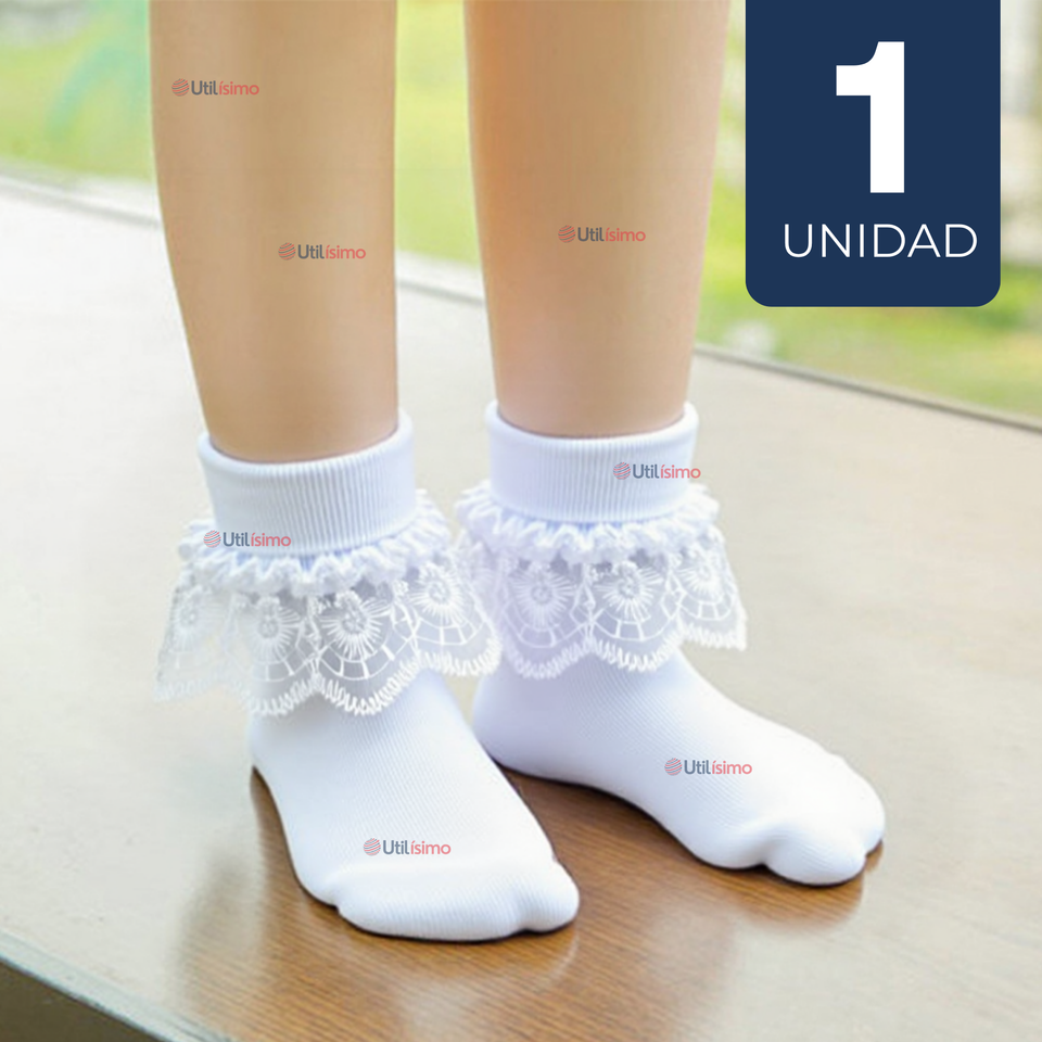 Par De Calcetines Con Vuelo Blanco Niña Algodón Fiestas Patrias De 3 Meses a 10 años
